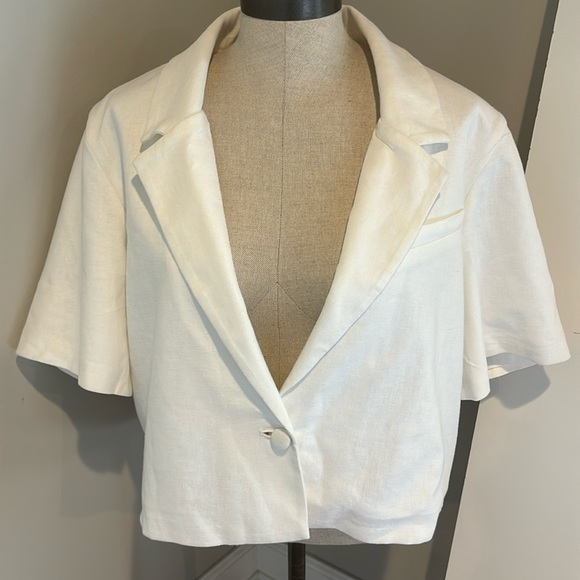 Abercrombie White Linen Cropped blazer Large - Picture 2 of 6